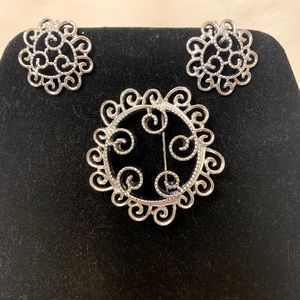 Vintage Silver Coventry Brooch & Clip On Earrings